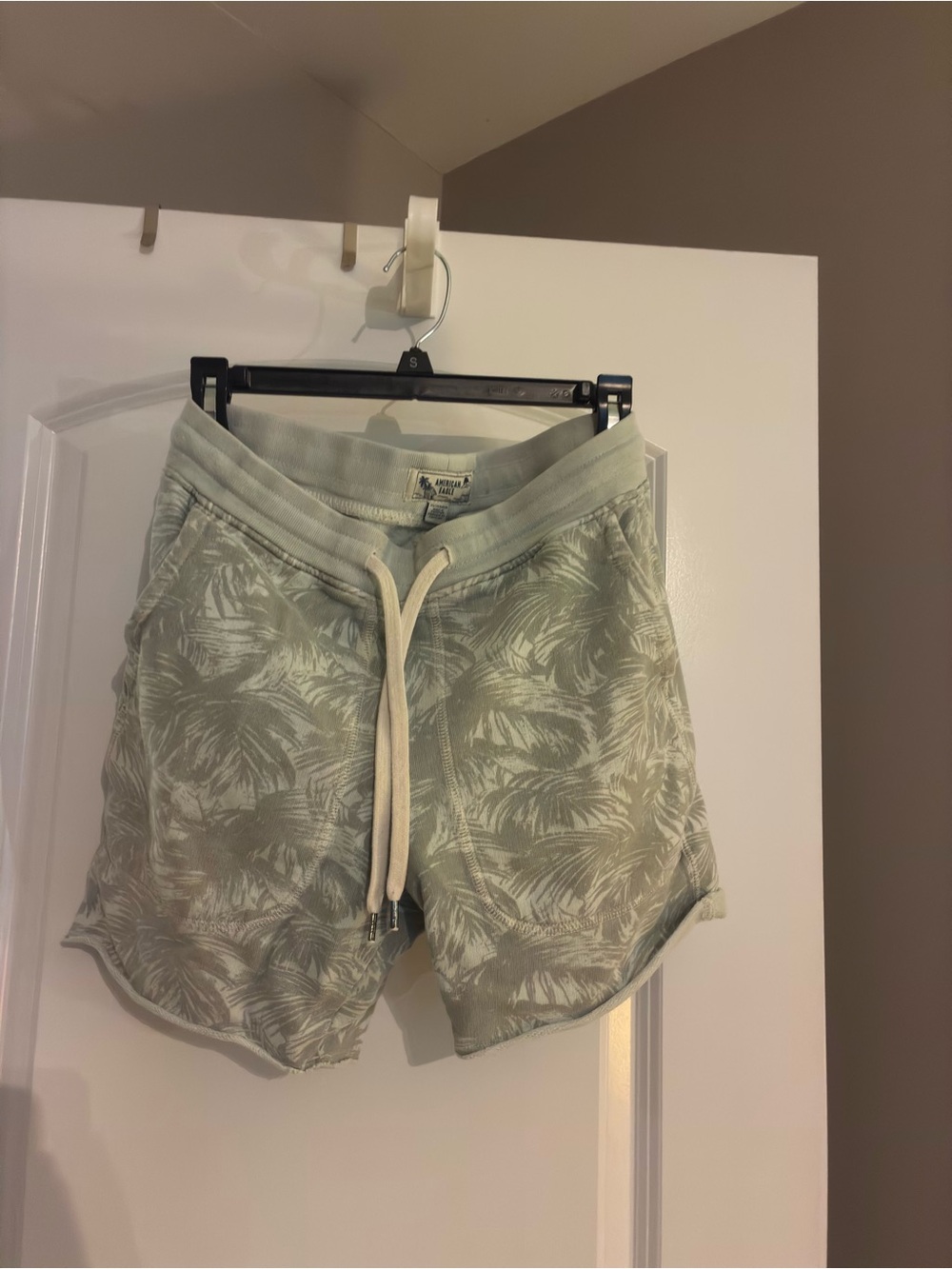 Casual Palm-Print Drawstring Men’s Shorts - Sage Green